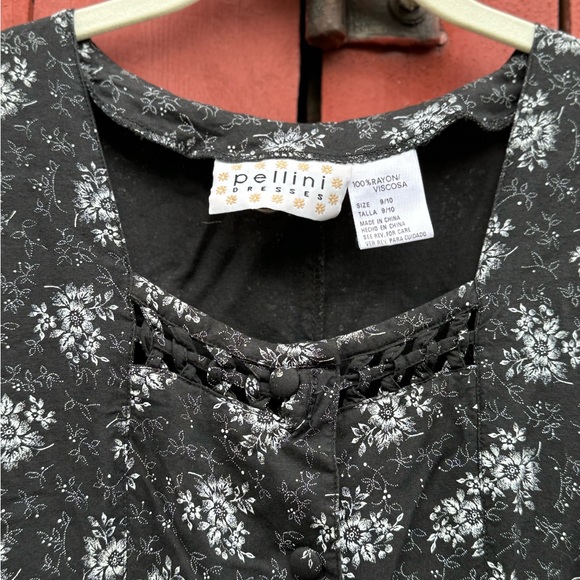 Vintage 90s dress Small XS black floral midi rayon lacing buttons short sleeve - Picture 13 of 13